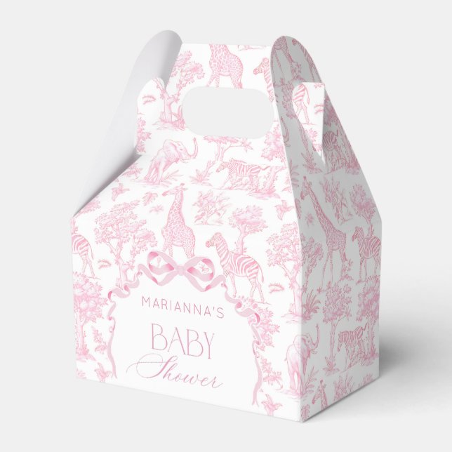 Toile de Jouy Safari animals Pink Bow elegant  Favour Box (Front Side)