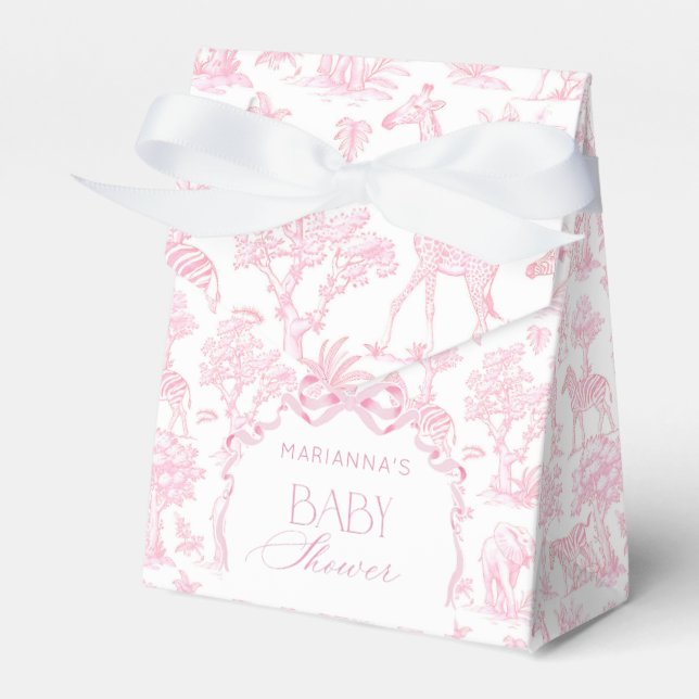 Toile de Jouy Safari animals Pink Bow elegant  Favour Box (Front Side)