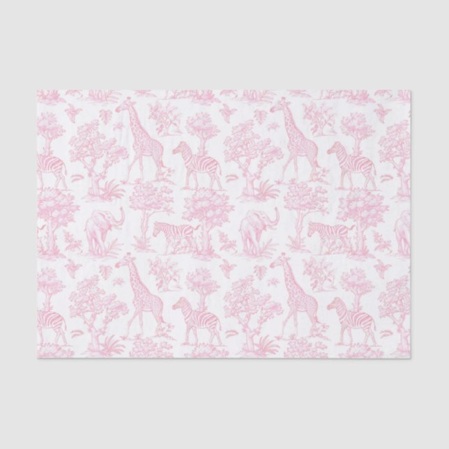 Toile de Jouy Safari animals pink elegant cute Tissue Paper (Front)