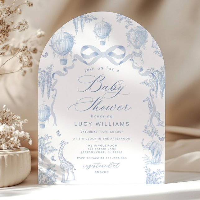 Toile de Jouy Safari Arch Bow Baby Boy Shower Invitation (Creator Uploaded)