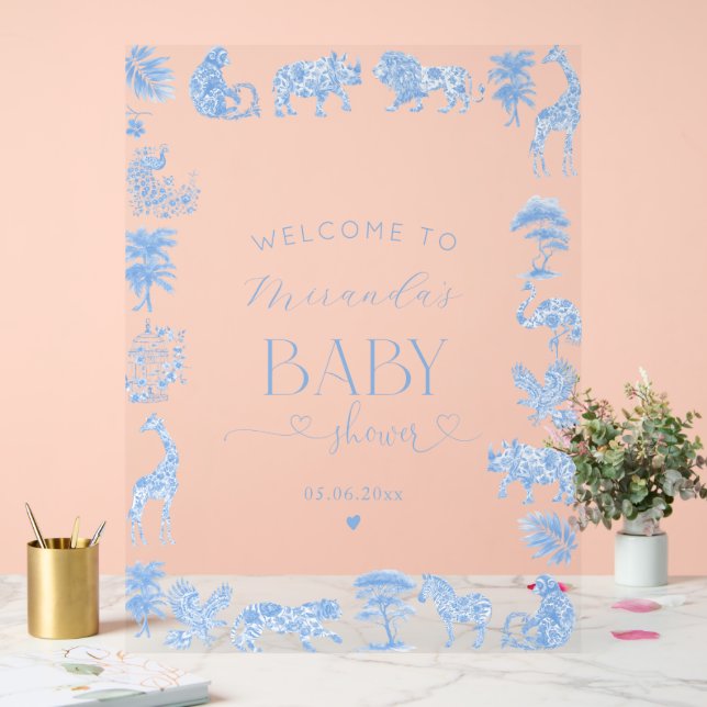 Toile De Jouy Safari Baby Shower Acrylic Sign (Wedding)
