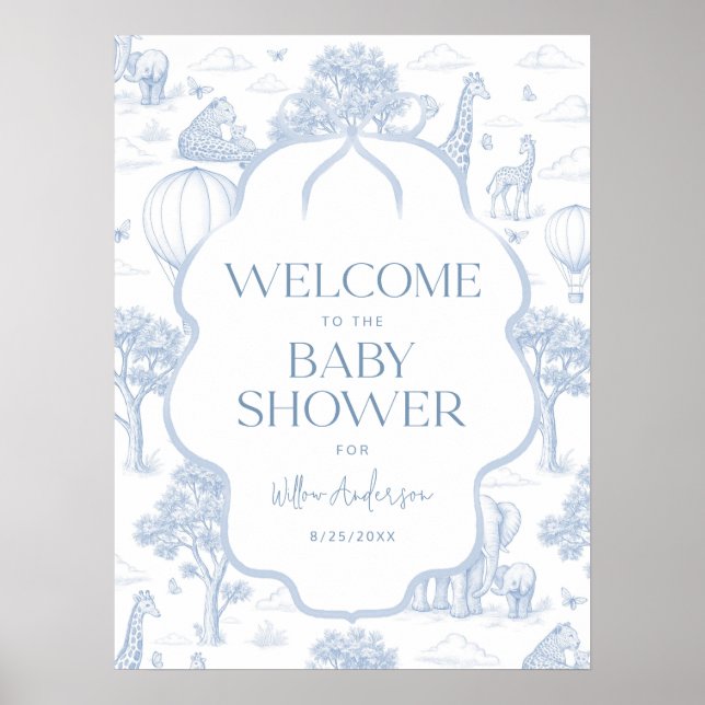 Toile De Jouy Safari Baby Shower Welcome Poster (Front)