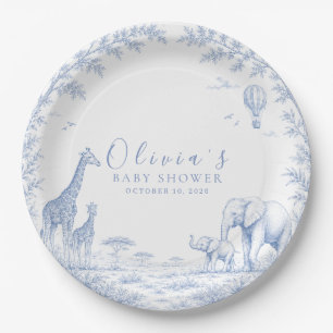 Toile De Jouy Safari Blue Baby Shower Paper Plate