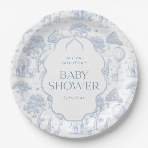Toile De Jouy Safari Blue Baby Shower Paper Plates