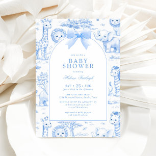 Toile De Jouy Safari Blue Boy Baby Shower Invitation