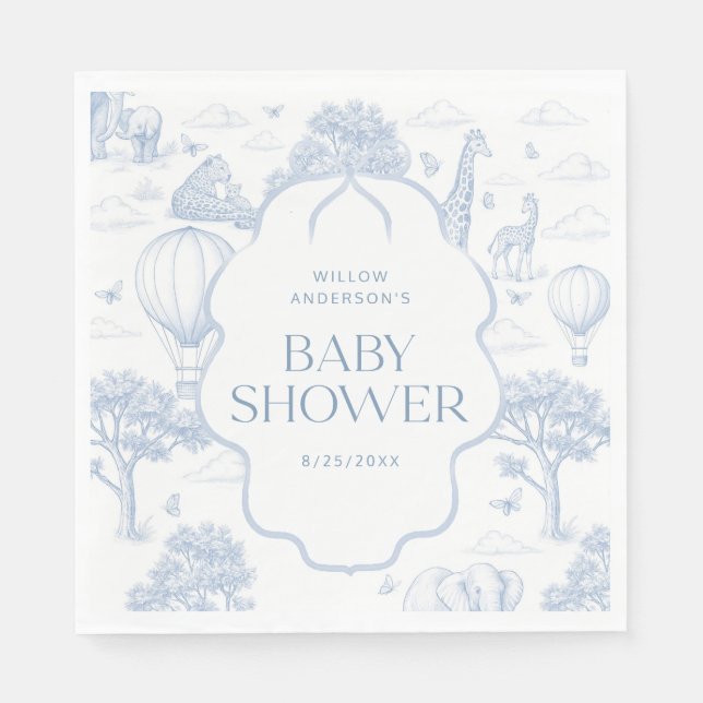 Toile De Jouy Safari Blue Boy Baby Shower Napkins (Front)