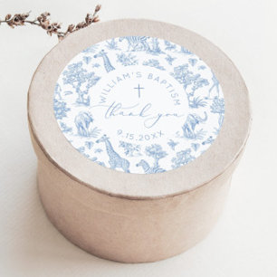 Toile de Jouy Safari Boy Baptism Thank you Classic Round Sticker