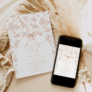 Toile de Jouy Safari Gender neutral baby shower Invitation