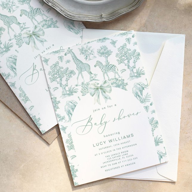 Toile de Jouy Safari green Baby shower Invitation (Creator Uploaded)