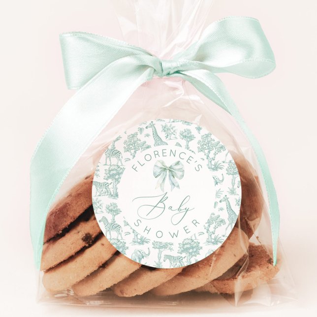 Toile de jouy Safari jungle Green Baby shower  Classic Round Sticker (Creator Uploaded)