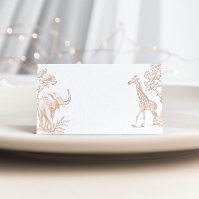 Toile de jouy Safari minimalist baby shower Place Card (Creator Uploaded)