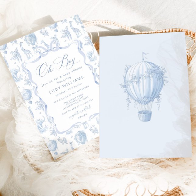 Toile de Jouy Safari Oh Boy Baby shower Invitation (Creator Uploaded)