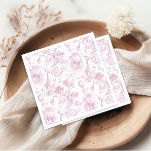 Toile de Jouy Safari Pink Baby Shower Napkins
