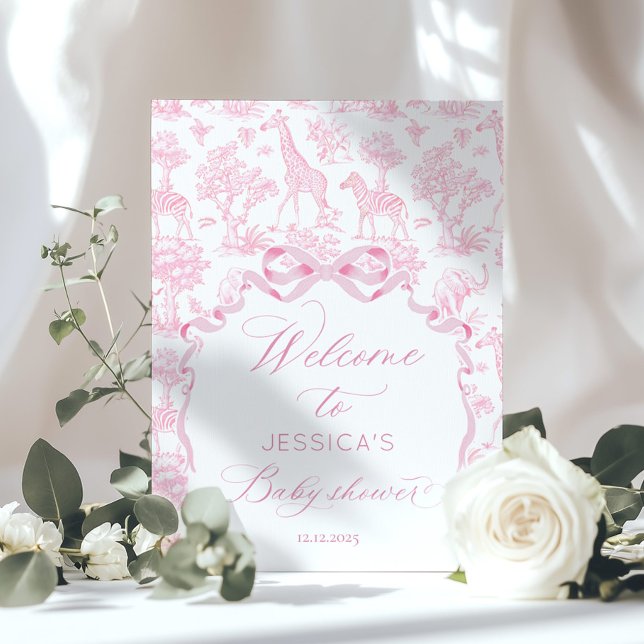 Toile de Jouy Safari Pink Baby shower Welcome Poster (Creator Uploaded)