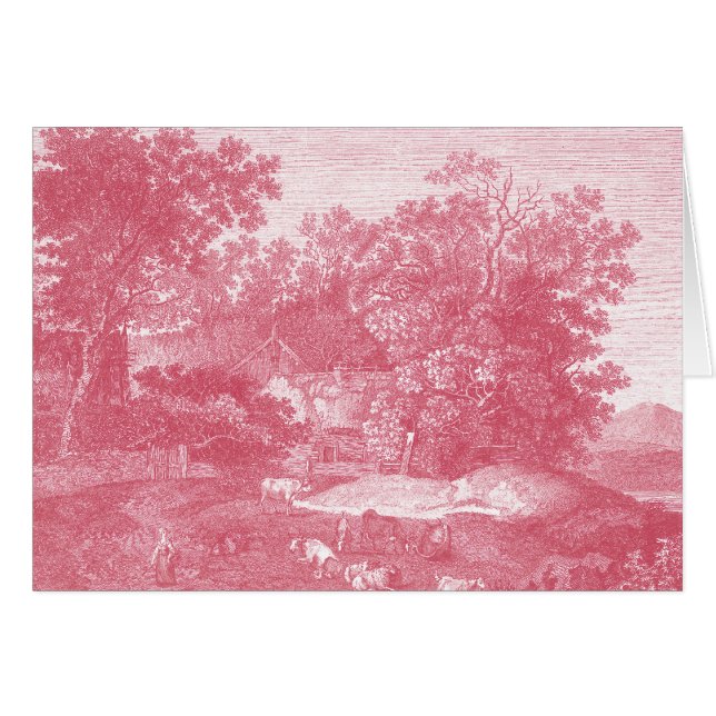 Toile de Jouy Shabby Pink Pastoral Landscape (Front Horizontal)