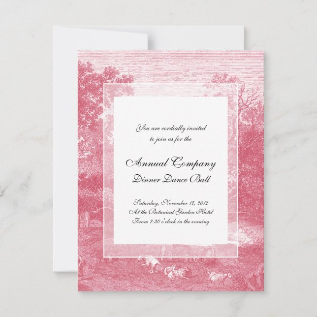 Toile de Jouy Shabby Pink Pastoral Landscape Invitation (Front)