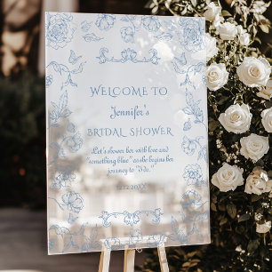 Toile de Jouy Something Blue Bridal shower Welcome Acrylic Sign