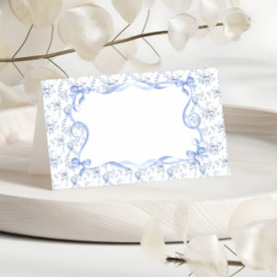 Toile de Jouy Teddy Bear and Bow Place Card