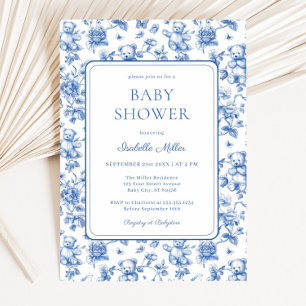 Toile De Jouy Teddy Bear Baby Shower Boy Invitation