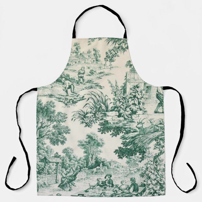 Toile de Jouy vert Apron (Front)