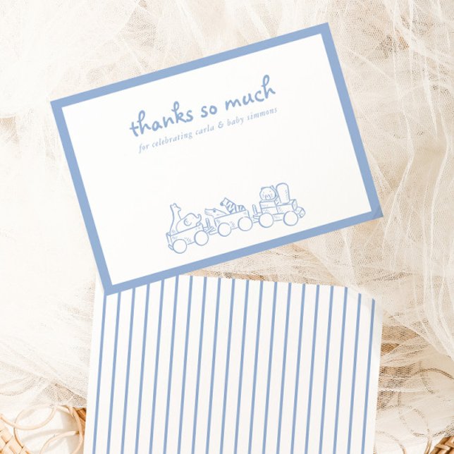 Toile De Jouy Whimsical Blue Baby Shower Thank You Card (Creator Uploaded)
