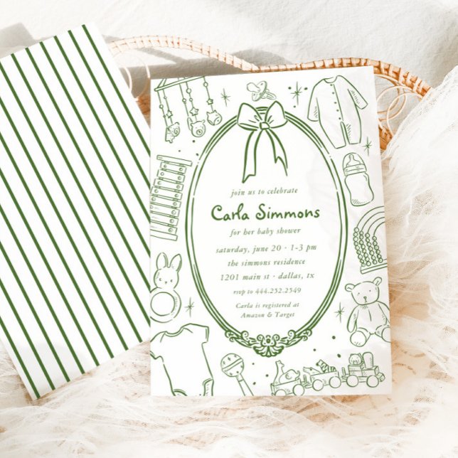 Toile De Jouy Whimsical Green Baby Shower Invitation (Creator Uploaded)