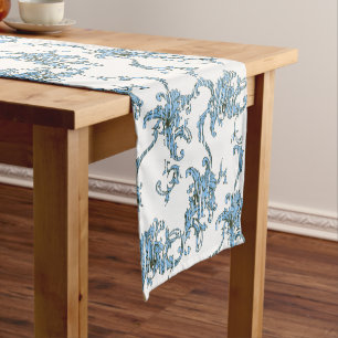 Toile de Joy. Floral. Blue.  Short Table Runner