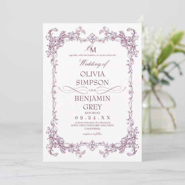 Toile De Joy Plum Wedding  Invitation (Standing Front)
