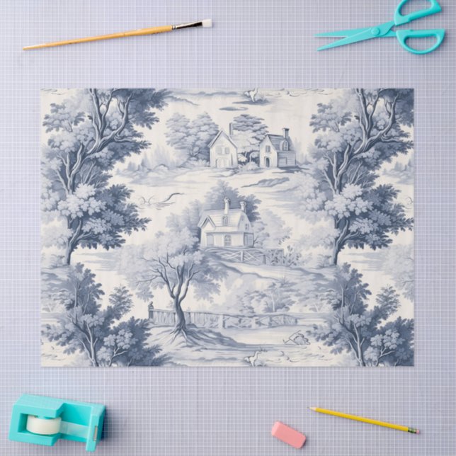 Toile du Jouy Blue Faux French  Tissue Paper (Craft)