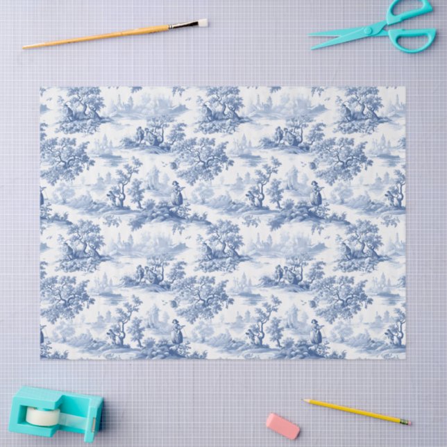 Toile du Jouy Blue Faux French  Tissue Paper (Craft)