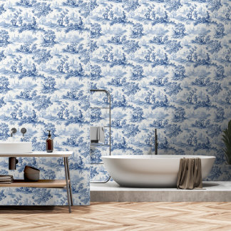 Toile du Jouy Blue Faux French Wallpaper