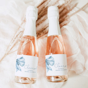 Toile Dusty blue Bow minimalist Bridal shower Sparkling Wine Label