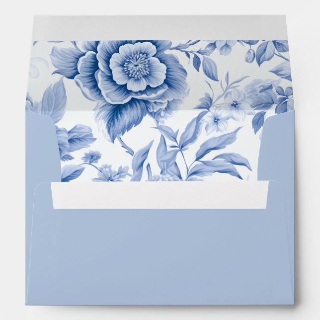 Toile Dusty Blue Envelope with Return Address (Back (Bottom))