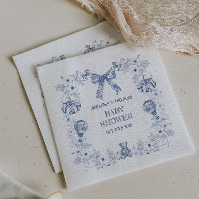 Toile Dusty blue Retro Bear toys Baby Shower Napkin (Creator Uploaded)