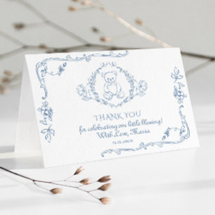 Toile Elegant frame Teddy bear Thank you Card