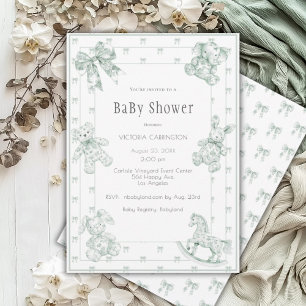 Toile Elegant Sage Green Baby Shower Invitation