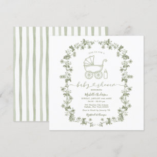 Toile Floral Baby Shower Sage Green Baby Shower Invitation