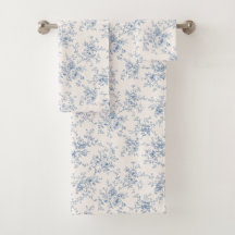 Toile Floral Bouquet Blue Cream Vintage Botanical