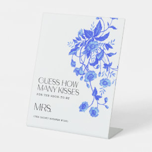 Toile Floral Bridal Shower Guess How Many Kisses Pedestal Sign