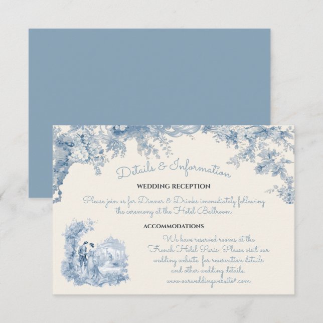 Toile Floral chateau Wedding Details Information Invitation (Front/Back)