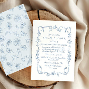 Toile Floral Chinoiserie Bridal Shower Invitation