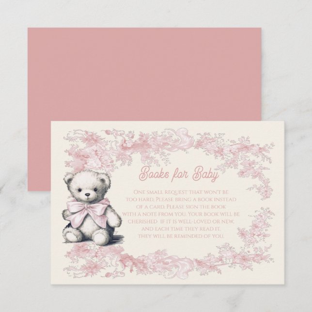 Toile Floral Pink Teddy Bear Books for Baby Invitation (Front/Back)