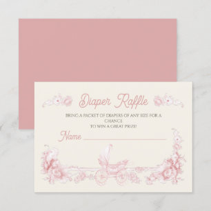 Toile Floral Pink Teddy Bear Diaper Raffle Invitation
