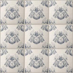 Toile French Blue Vintage Peacock Rabbit N Rooster Tile