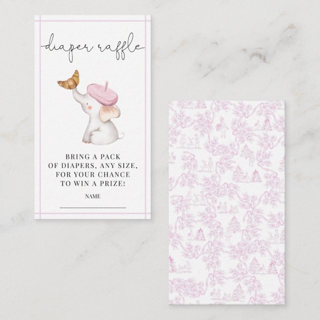 Toile French Pink Girl Baby Shower Diaper Raffle E Enclosure Card (Front/Back)