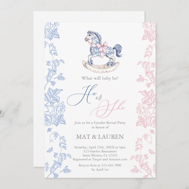 Toile Gender Reveal Invitation (Front/Back)