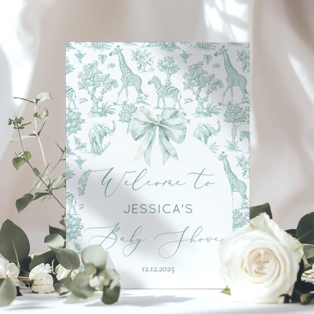 Toile Green Safari animals Baby shower Welcome Poster (Creator Uploaded)