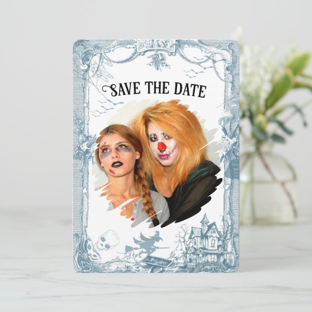 Toile Halloween Save the date Photo Invitation (Standing Front)