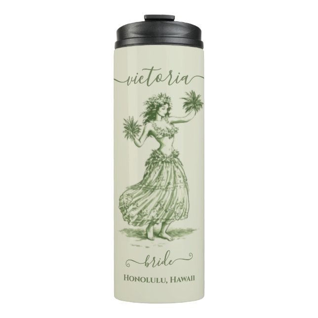 Toile Hula Girl Hawaiian Island Wedding Party Thermal Tumbler (Front)