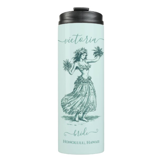 Toile Hula Girl Hawaiian Island Wedding Party Thermal Tumbler (Front)